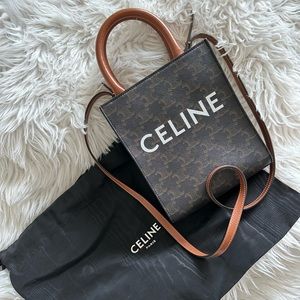 CELINE MINI VERTICAL CABAS IN TRIOMPHE CANVAS AND CALFSKIN WITH CELINE PRINT
